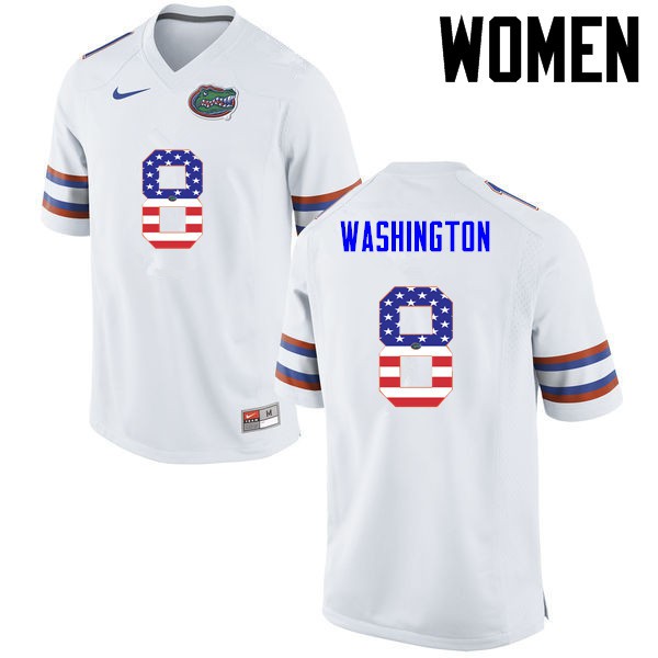 Florida Gators Women #8 Nick Washington College Football USA Flag Fashion White